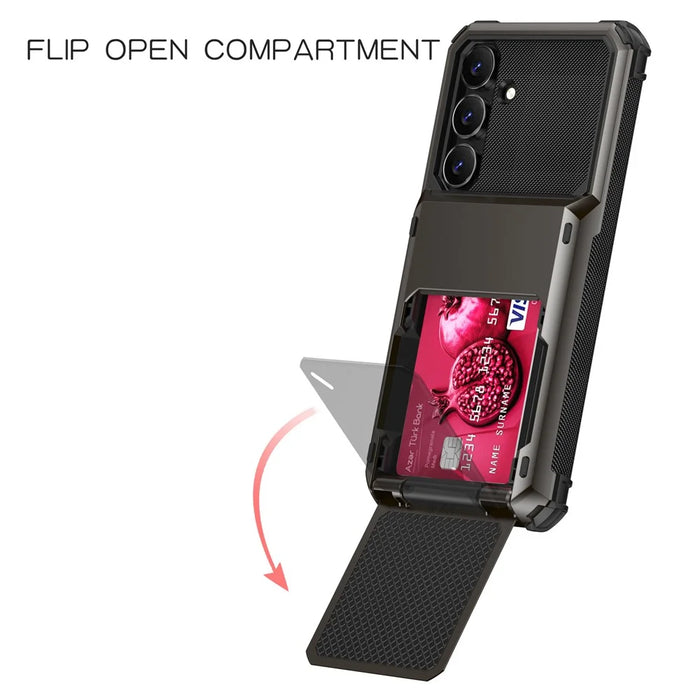 For Samsung Galaxy S25 FE Case PC + TPU Dual Layer Back Phone Cover with Card Holder - Grey - 2