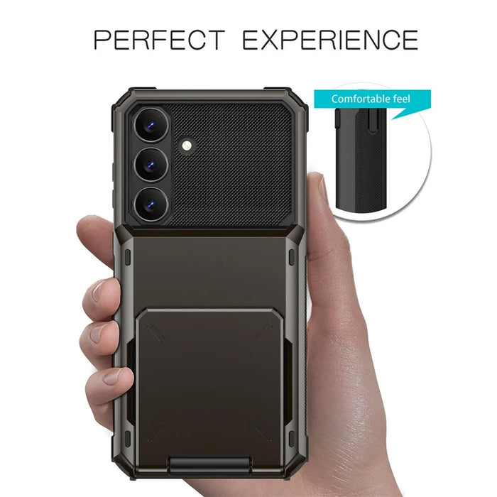 For Samsung Galaxy S25 FE Case PC + TPU Dual Layer Back Phone Cover with Card Holder - Grey - 3