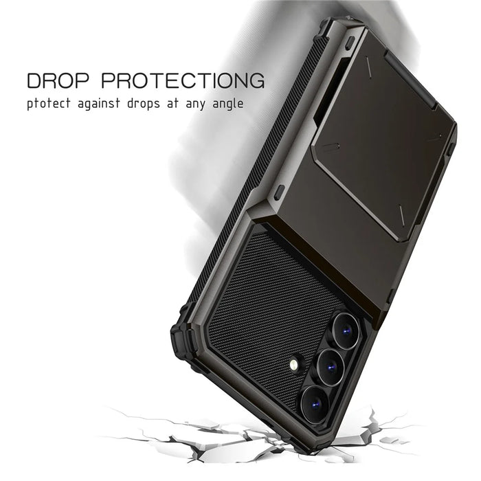 For Samsung Galaxy S25 FE Case PC + TPU Dual Layer Back Phone Cover with Card Holder - Grey - 5