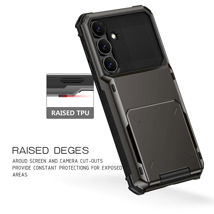 For Samsung Galaxy S25 FE Case PC + TPU Dual Layer Back Phone Cover with Card Holder - Grey - 6