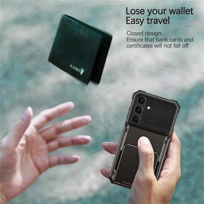 For Samsung Galaxy S25 FE Case PC + TPU Dual Layer Back Phone Cover with Card Holder - Grey - 7