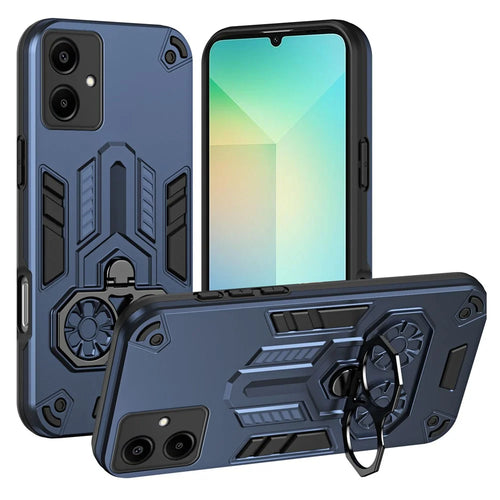 For Samsung Galaxy A06 4G Case Ring Holder Kickstand PC + TPU Shockproof Phone Cover - Navy Blue - 1