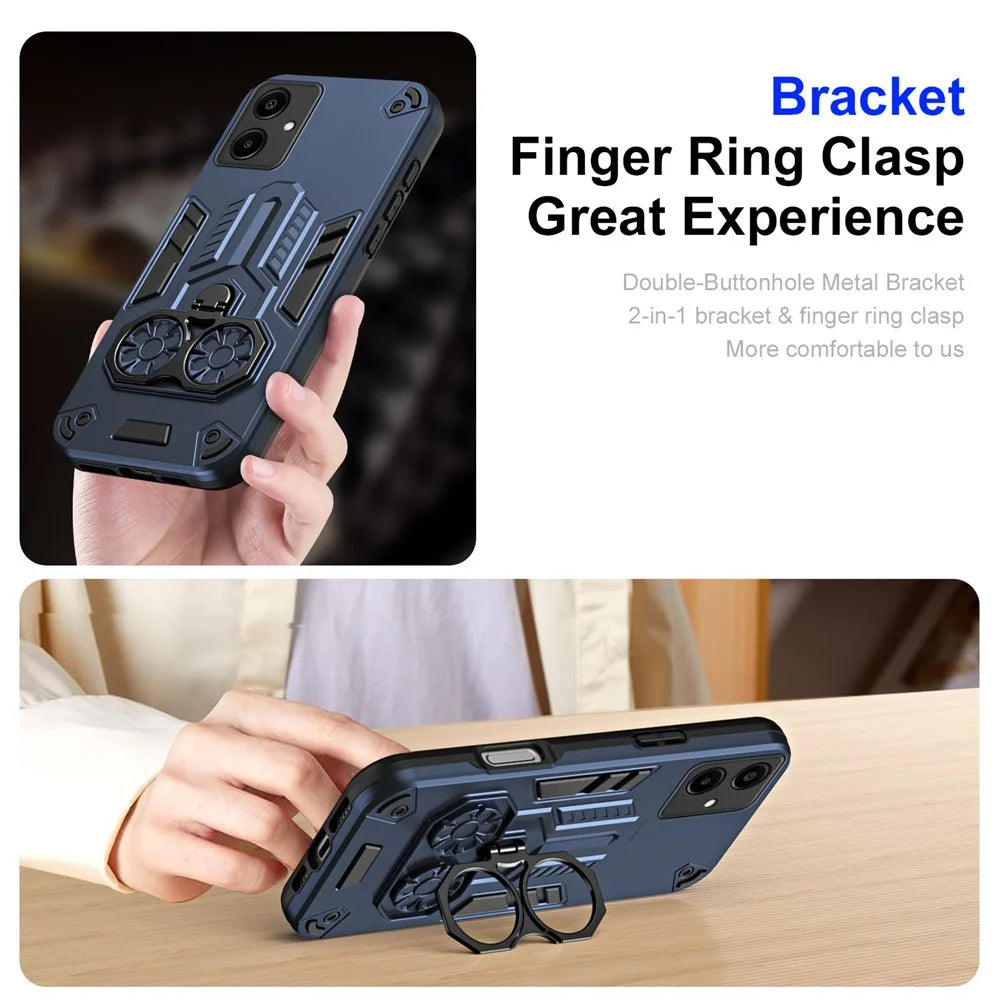 For Samsung Galaxy A06 4G Case Ring Holder Kickstand PC + TPU Shockproof Phone Cover - Navy Blue - 2