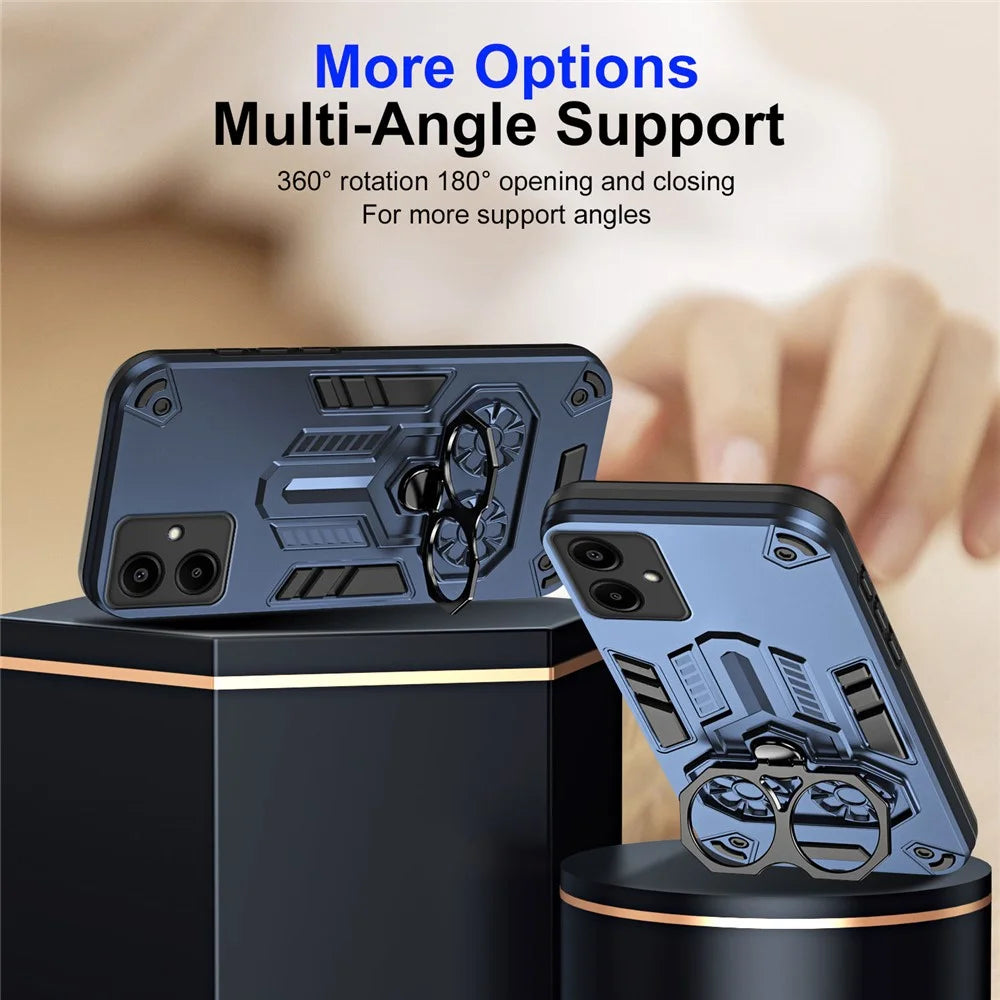 For Samsung Galaxy A06 4G Case Ring Holder Kickstand PC + TPU Shockproof Phone Cover - Navy Blue - 4