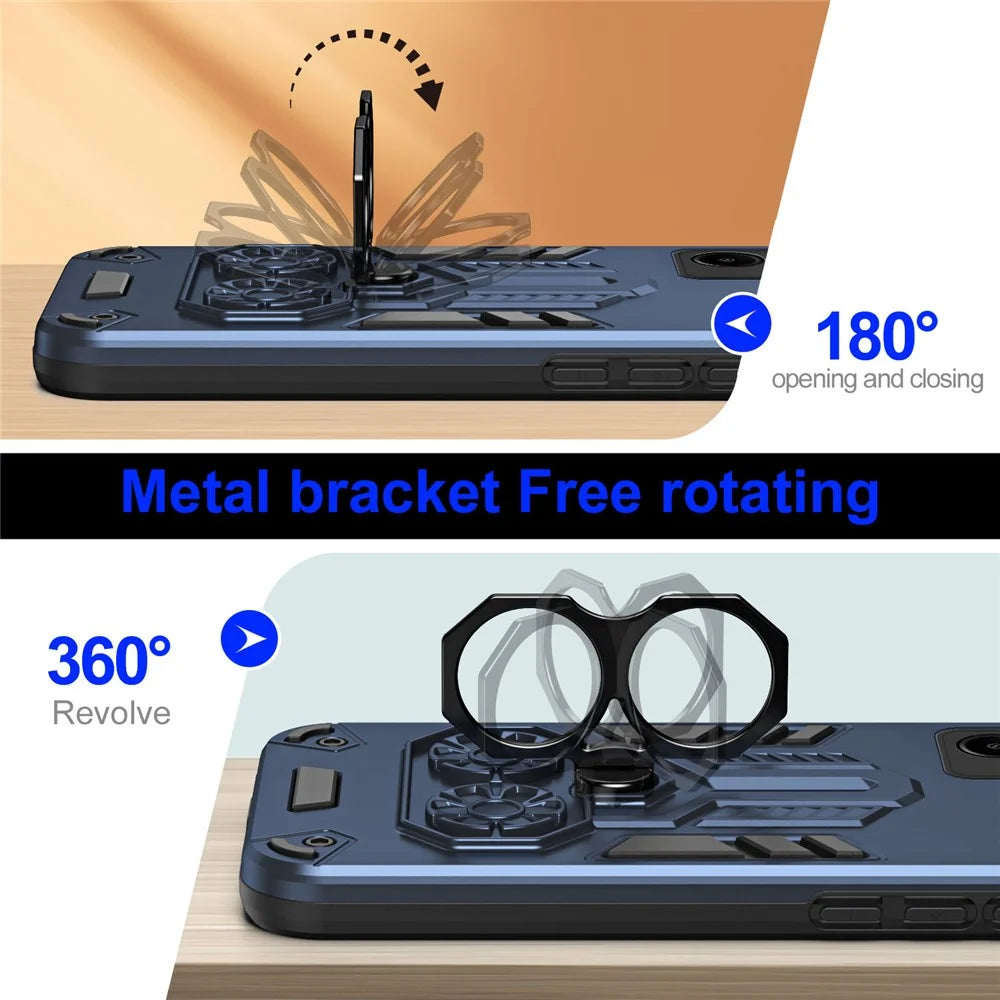 For Samsung Galaxy A06 4G Case Ring Holder Kickstand PC + TPU Shockproof Phone Cover - Navy Blue - 5
