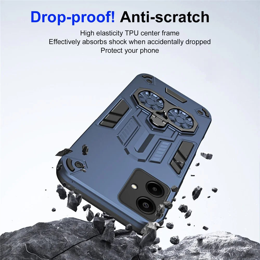 For Samsung Galaxy A06 4G Case Ring Holder Kickstand PC + TPU Shockproof Phone Cover - Navy Blue - 7