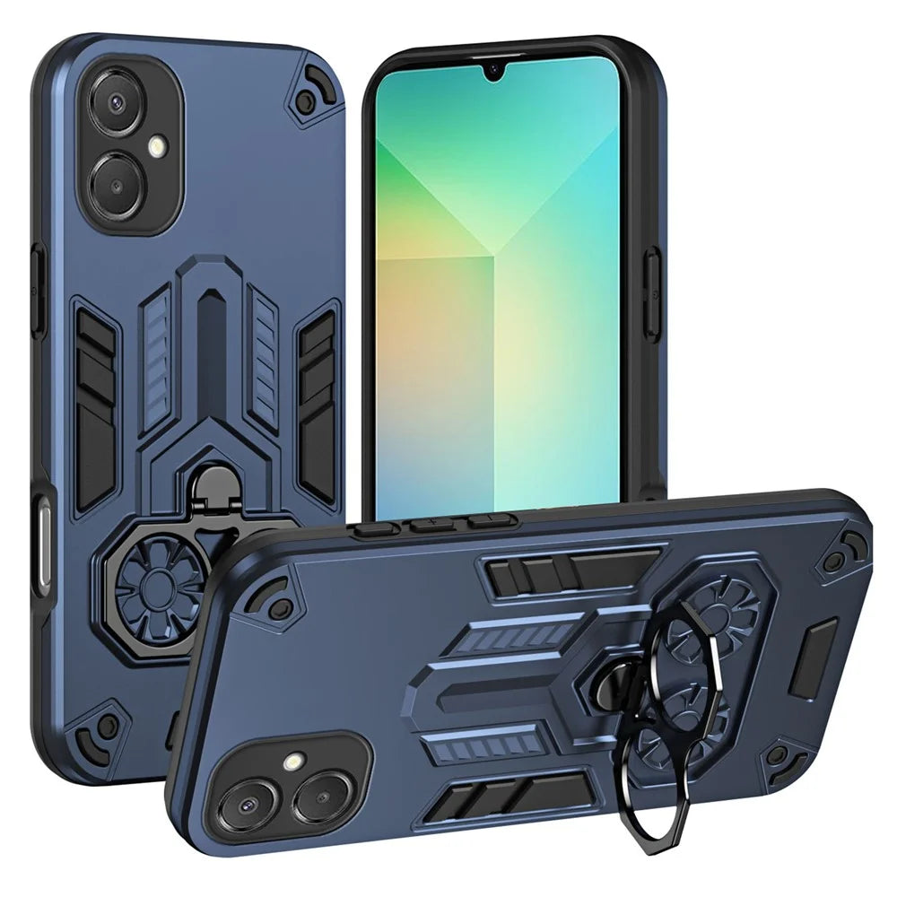 For Samsung Galaxy A06 5G Case Ring Holder Kickstand PC + TPU Shockproof Phone Cover - Navy Blue - 1