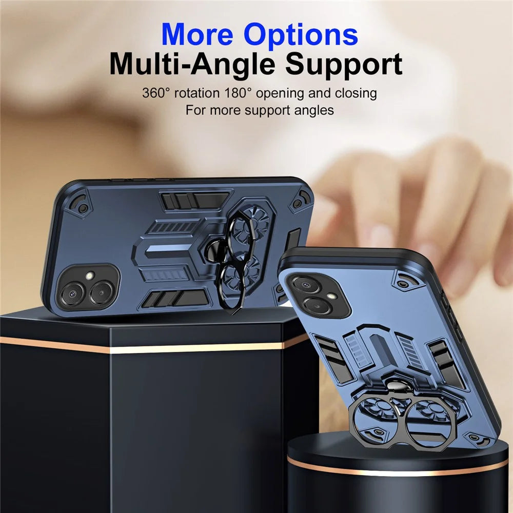 For Samsung Galaxy A06 5G Case Ring Holder Kickstand PC + TPU Shockproof Phone Cover - Navy Blue - 4