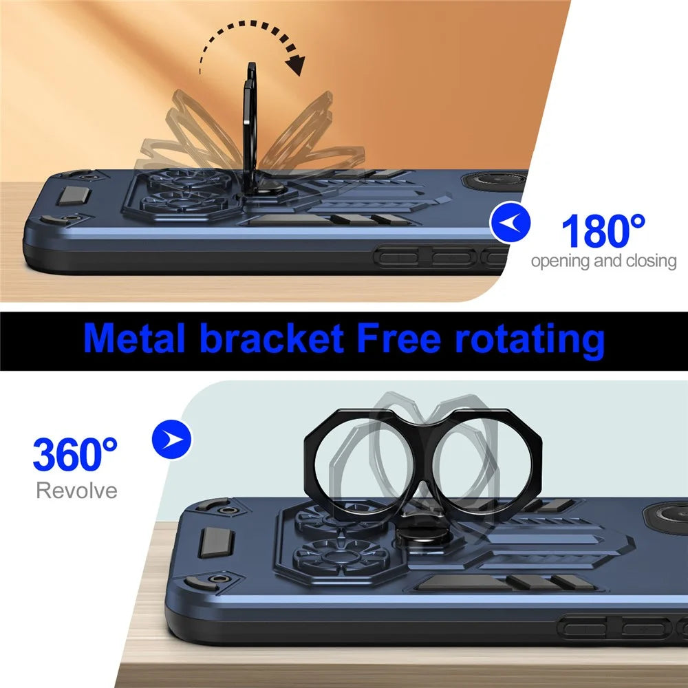 For Samsung Galaxy A06 5G Case Ring Holder Kickstand PC + TPU Shockproof Phone Cover - Navy Blue - 5
