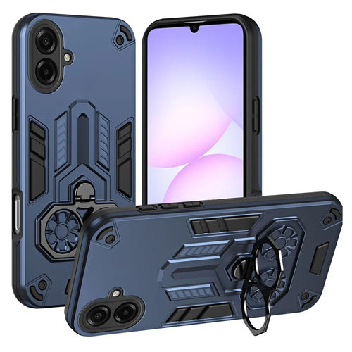 For Samsung Galaxy A08 5G / A08 4G / A07 4G Case Ring Holder Kickstand PC + TPU Shockproof Phone Cover - Navy Blue - 1