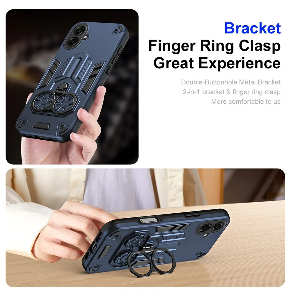For Samsung Galaxy A08 5G / A08 4G / A07 4G Case Ring Holder Kickstand PC + TPU Shockproof Phone Cover - Navy Blue - 2