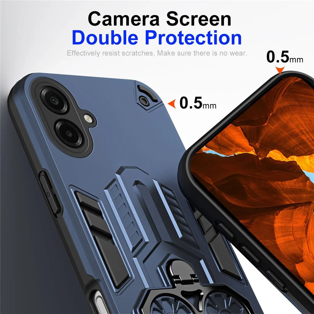 For Samsung Galaxy A08 5G / A08 4G / A07 4G Case Ring Holder Kickstand PC + TPU Shockproof Phone Cover - Navy Blue - 3