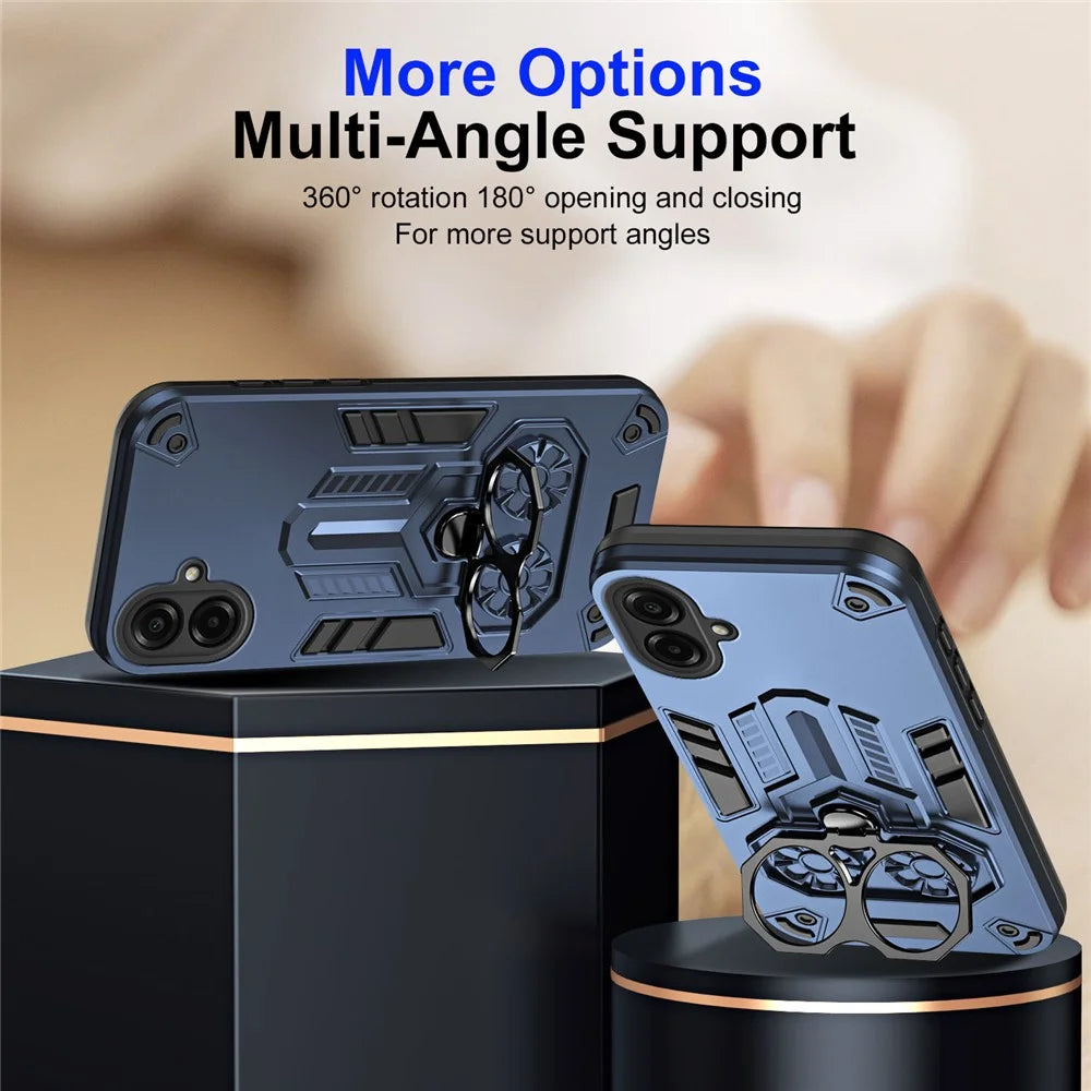 For Samsung Galaxy A08 5G / A08 4G / A07 4G Case Ring Holder Kickstand PC + TPU Shockproof Phone Cover - Navy Blue - 4