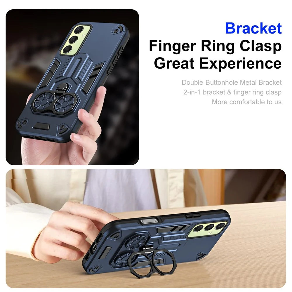 For Samsung Galaxy A16 4G / 5G Case Ring Holder Kickstand PC + TPU Shockproof Phone Cover - Navy Blue - 2
