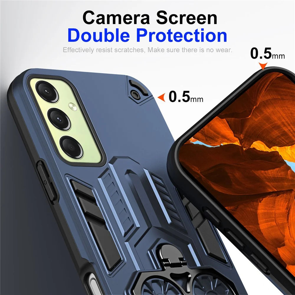For Samsung Galaxy A16 4G / 5G Case Ring Holder Kickstand PC + TPU Shockproof Phone Cover - Navy Blue - 3