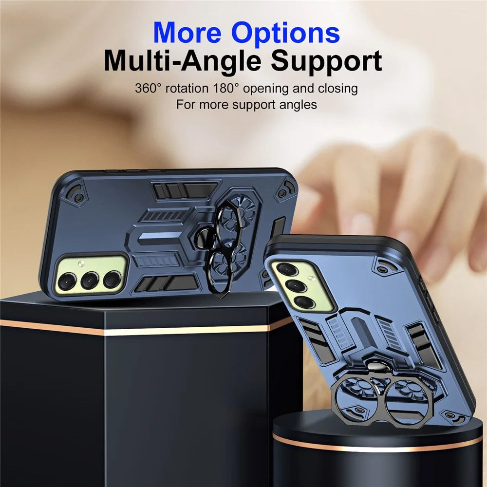 For Samsung Galaxy A16 4G / 5G Case Ring Holder Kickstand PC + TPU Shockproof Phone Cover - Navy Blue - 4