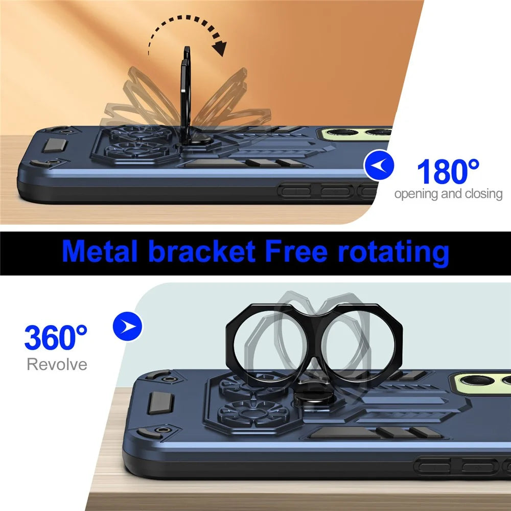 For Samsung Galaxy A16 4G / 5G Case Ring Holder Kickstand PC + TPU Shockproof Phone Cover - Navy Blue - 5