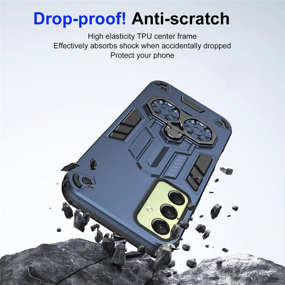 For Samsung Galaxy A16 4G / 5G Case Ring Holder Kickstand PC + TPU Shockproof Phone Cover - Navy Blue - 7