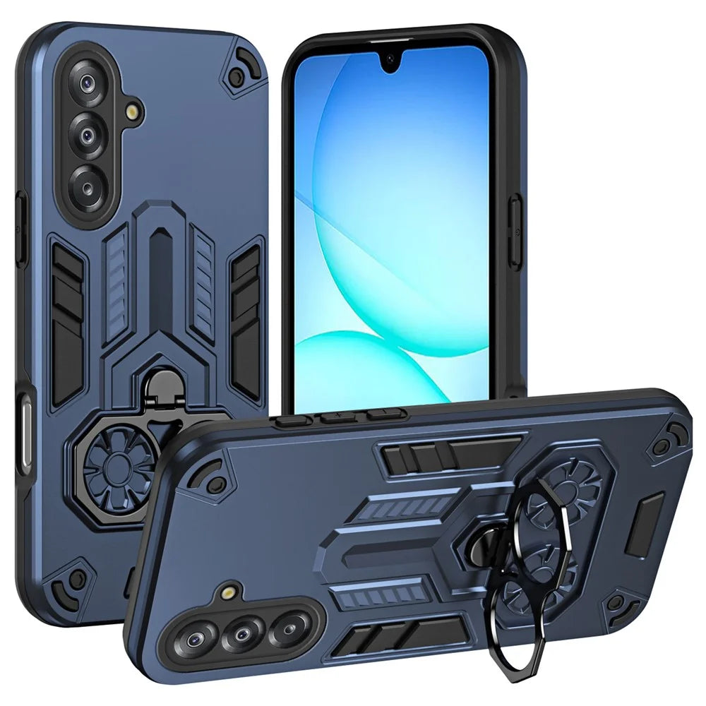 For Samsung Galaxy A18 5G / A18 4G / A17 5G / A17 4G Case Ring Holder Kickstand PC + TPU Shockproof Phone Cover - Navy Blue - 1