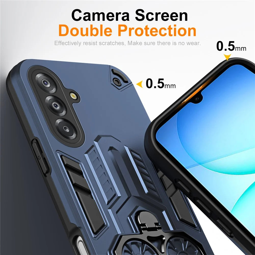 For Samsung Galaxy A18 5G / A18 4G / A17 5G / A17 4G Case Ring Holder Kickstand PC + TPU Shockproof Phone Cover - Navy Blue - 3