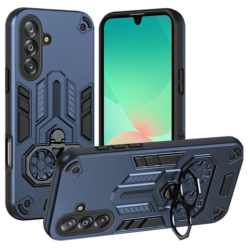 For Samsung Galaxy A26 5G Case Ring Holder Kickstand PC + TPU Shockproof Phone Cover - Navy Blue - 1
