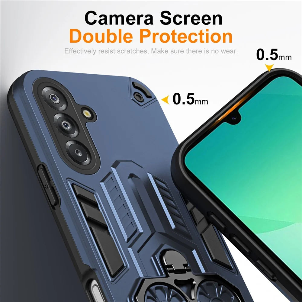 For Samsung Galaxy A26 5G Case Ring Holder Kickstand PC + TPU Shockproof Phone Cover - Navy Blue - 3