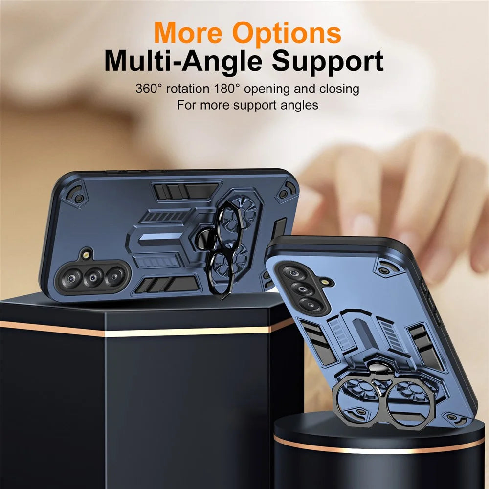 For Samsung Galaxy A26 5G Case Ring Holder Kickstand PC + TPU Shockproof Phone Cover - Navy Blue - 4