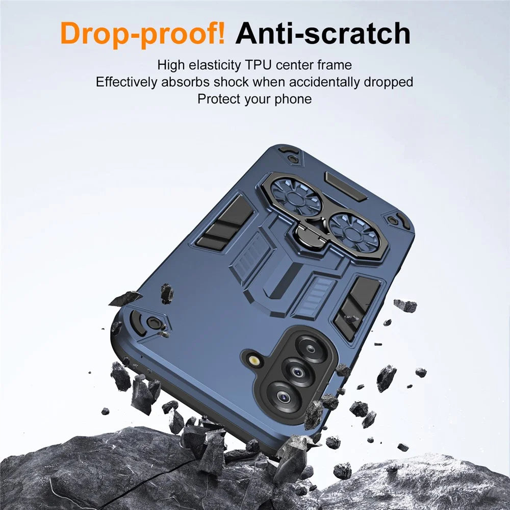 For Samsung Galaxy A26 5G Case Ring Holder Kickstand PC + TPU Shockproof Phone Cover - Navy Blue - 7