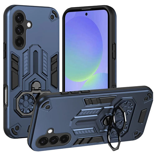 For Samsung Galaxy A36 5G Case Ring Holder Kickstand PC + TPU Shockproof Phone Cover - Navy Blue - 1