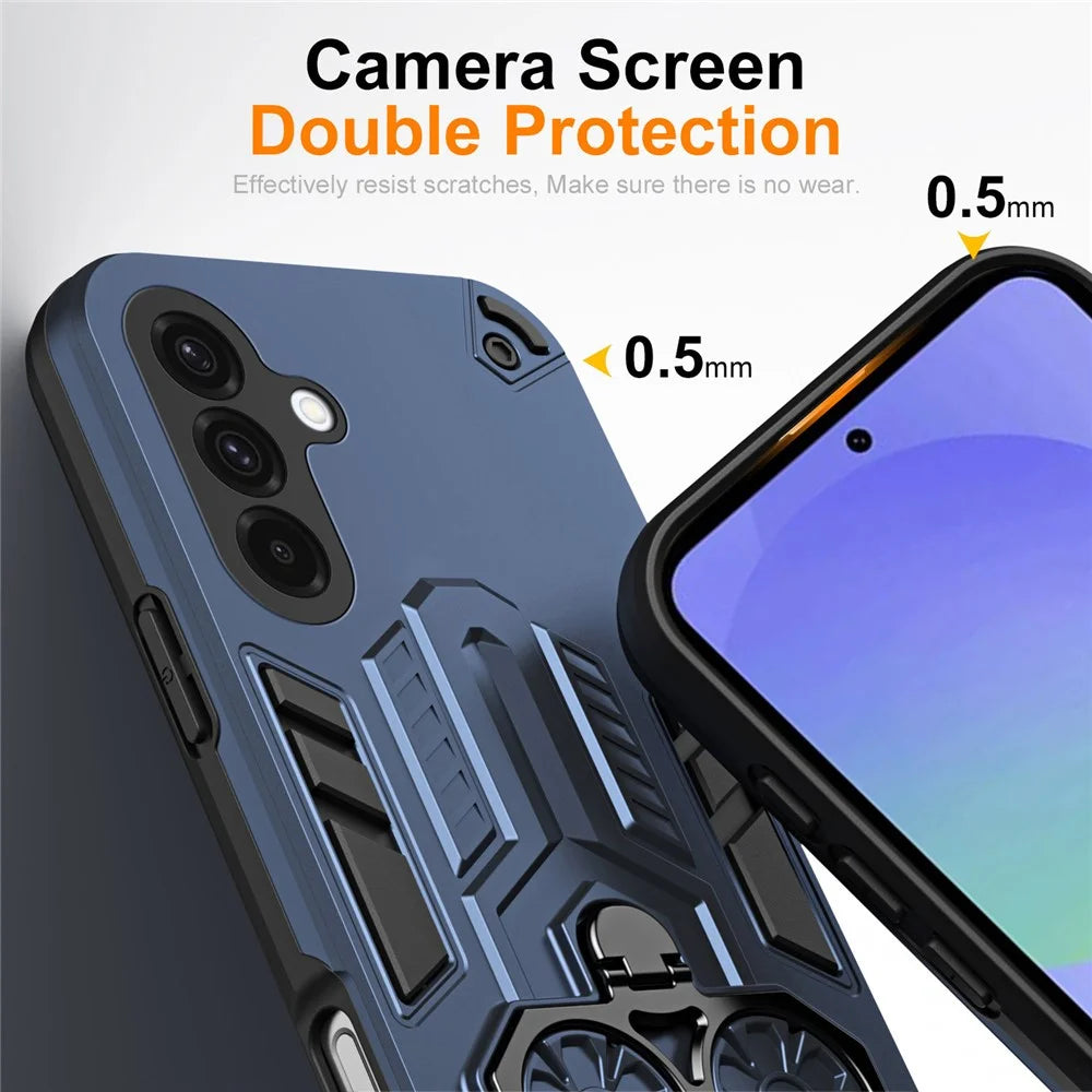 For Samsung Galaxy A36 5G Case Ring Holder Kickstand PC + TPU Shockproof Phone Cover - Navy Blue - 3
