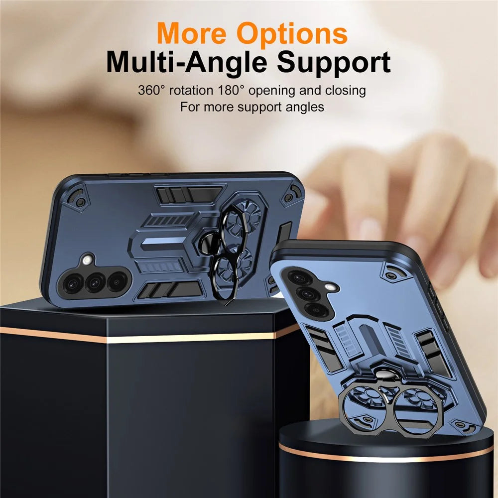 For Samsung Galaxy A36 5G Case Ring Holder Kickstand PC + TPU Shockproof Phone Cover - Navy Blue - 4