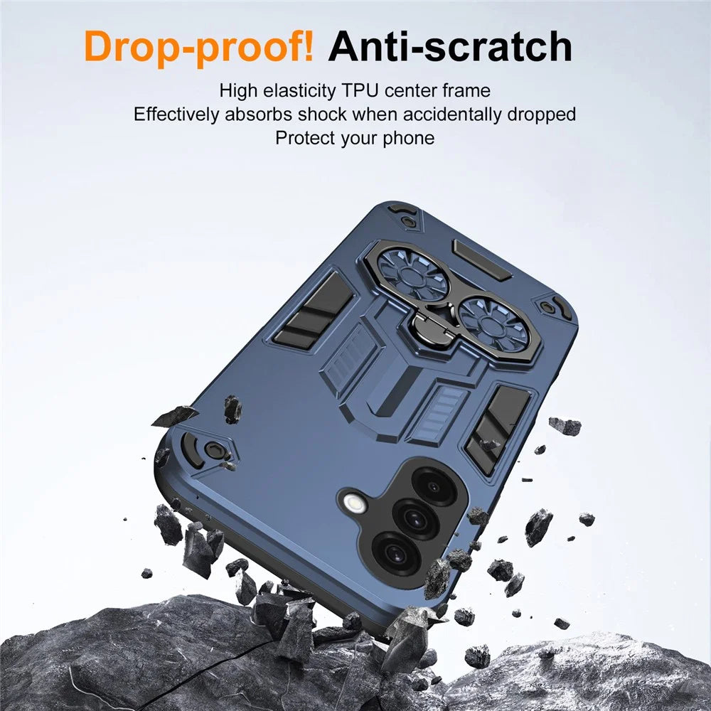 For Samsung Galaxy A36 5G Case Ring Holder Kickstand PC + TPU Shockproof Phone Cover - Navy Blue - 7