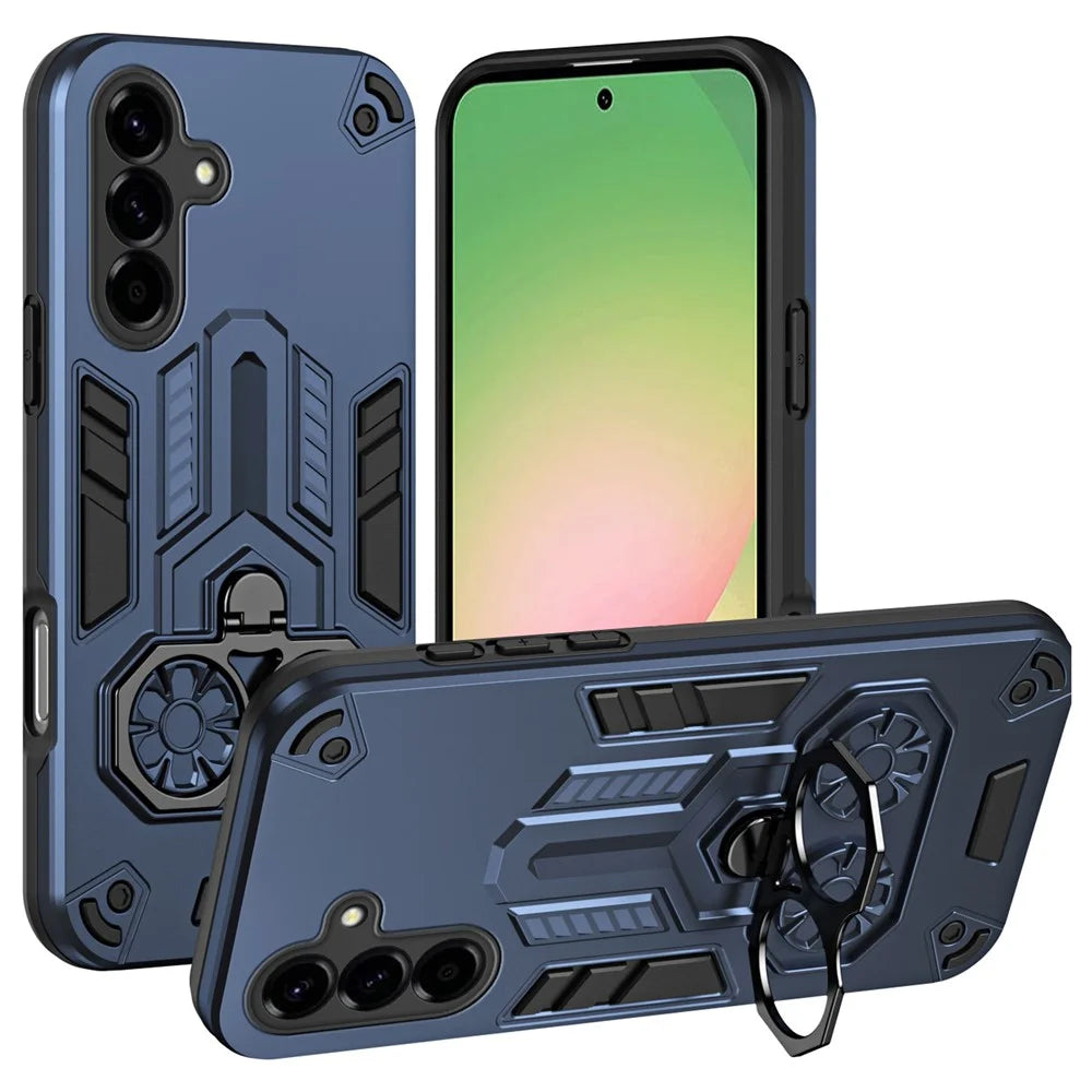 For Samsung Galaxy A56 5G Case Ring Holder Kickstand PC + TPU Shockproof Phone Cover - Navy Blue - 1