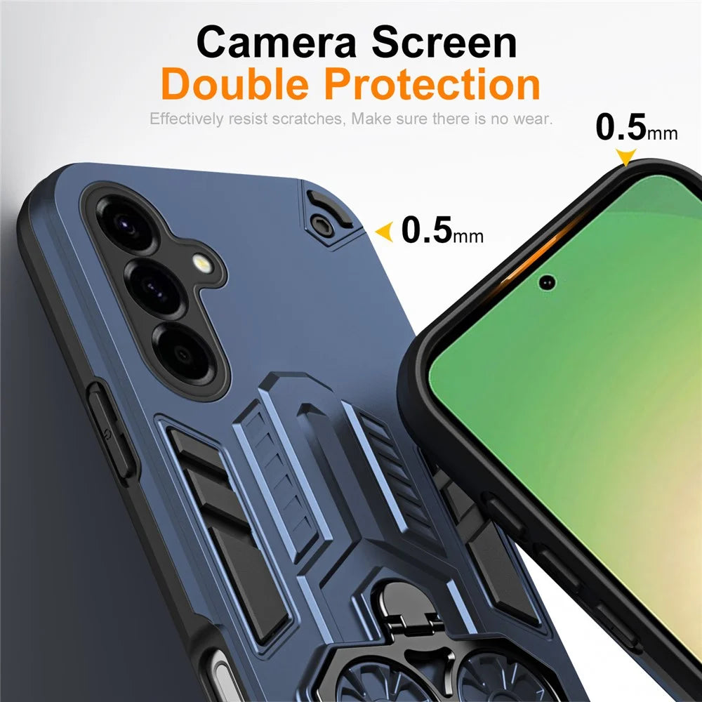 For Samsung Galaxy A56 5G Case Ring Holder Kickstand PC + TPU Shockproof Phone Cover - Navy Blue - 3
