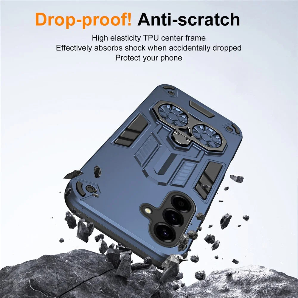 For Samsung Galaxy A56 5G Case Ring Holder Kickstand PC + TPU Shockproof Phone Cover - Navy Blue - 7