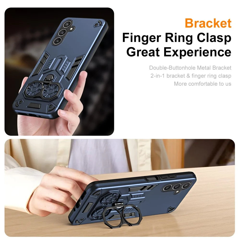 For Samsung Galaxy S25 Case Ring Holder Kickstand PC + TPU Shockproof Phone Cover - Navy Blue - 2