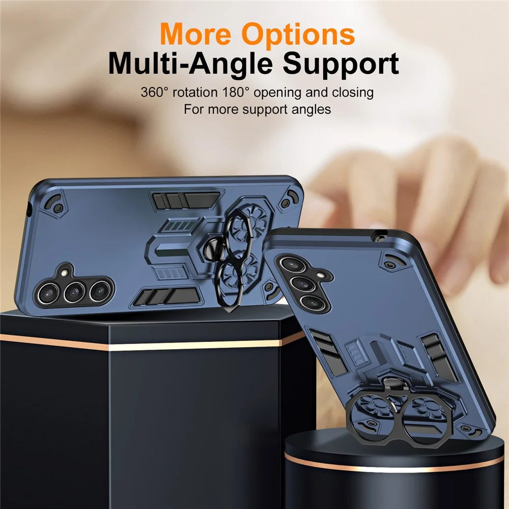 For Samsung Galaxy S25 Case Ring Holder Kickstand PC + TPU Shockproof Phone Cover - Navy Blue - 4