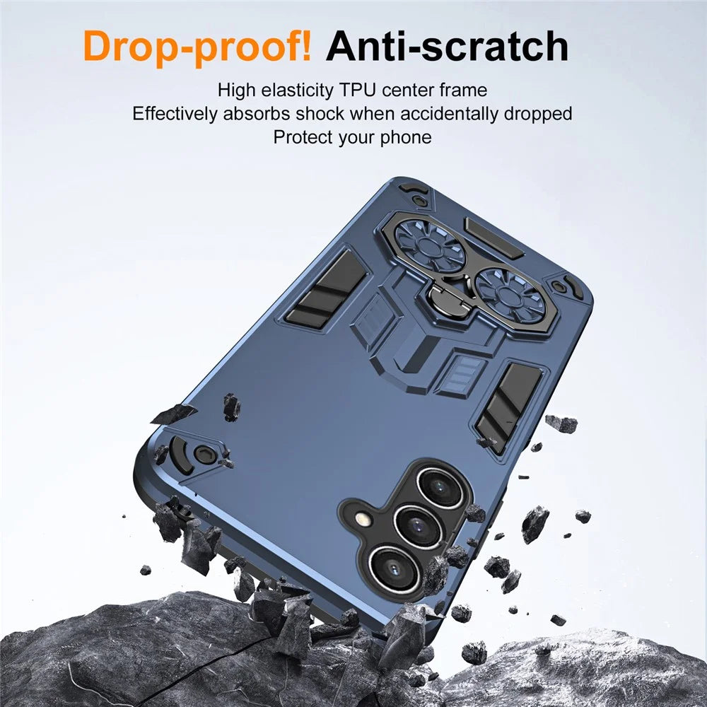 For Samsung Galaxy S25 Case Ring Holder Kickstand PC + TPU Shockproof Phone Cover - Navy Blue - 7