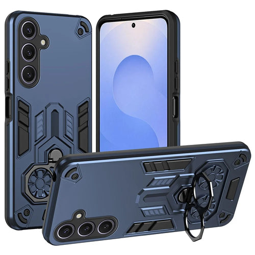 For Samsung Galaxy S25+ Case Ring Holder Kickstand PC + TPU Shockproof Phone Cover - Navy Blue - 1