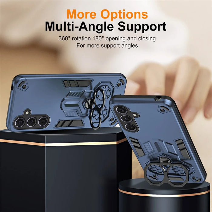 For Samsung Galaxy S25+ Case Ring Holder Kickstand PC + TPU Shockproof Phone Cover - Navy Blue - 4