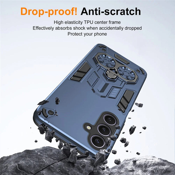 For Samsung Galaxy S25+ Case Ring Holder Kickstand PC + TPU Shockproof Phone Cover - Navy Blue - 7