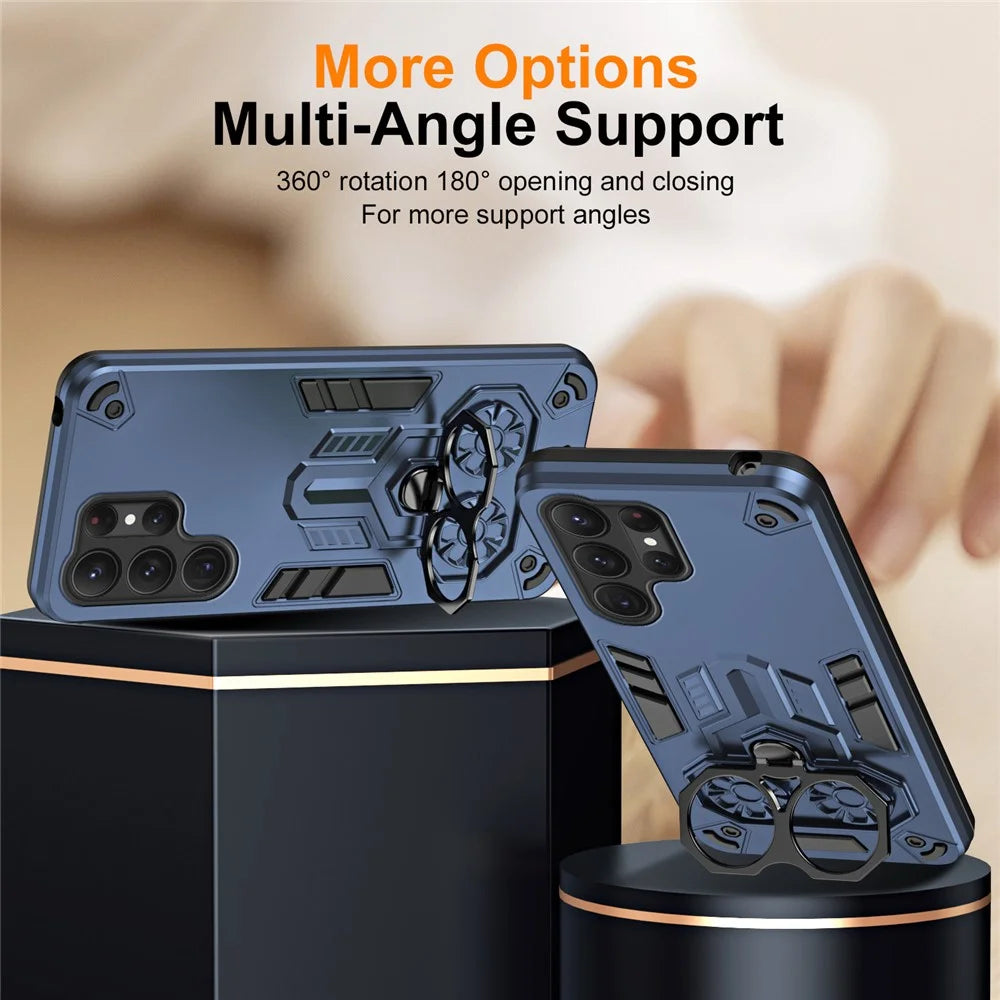 For Samsung Galaxy S25 Ultra Case Ring Holder Kickstand PC + TPU Shockproof Phone Cover - Navy Blue - 4