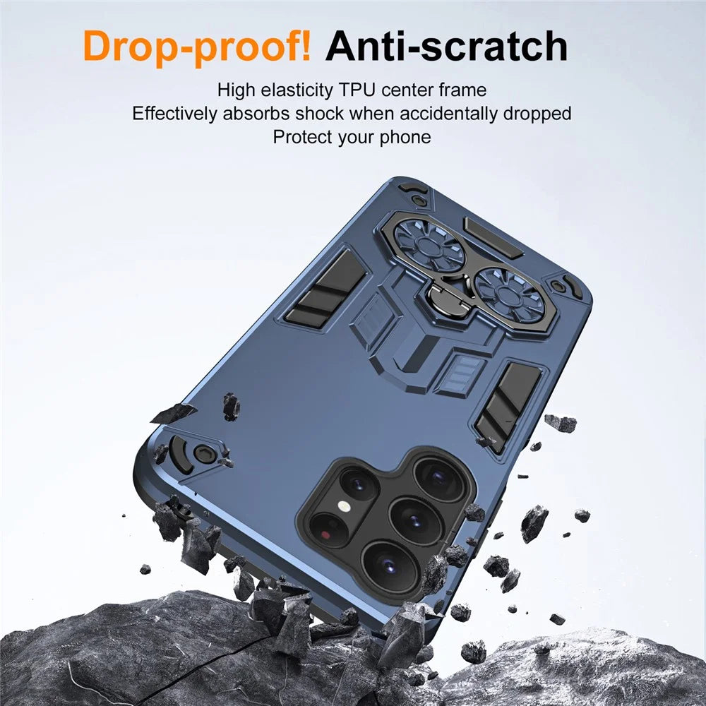 For Samsung Galaxy S25 Ultra Case Ring Holder Kickstand PC + TPU Shockproof Phone Cover - Navy Blue - 7