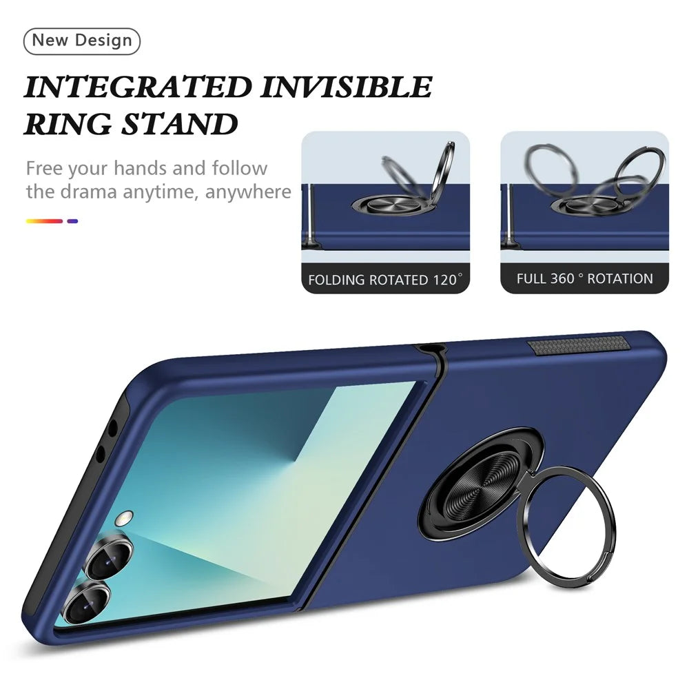 For Samsung Galaxy Z Flip7 5G Case PC + TPU Phone Cover with Rotatable Ring Holder - Blue - 2