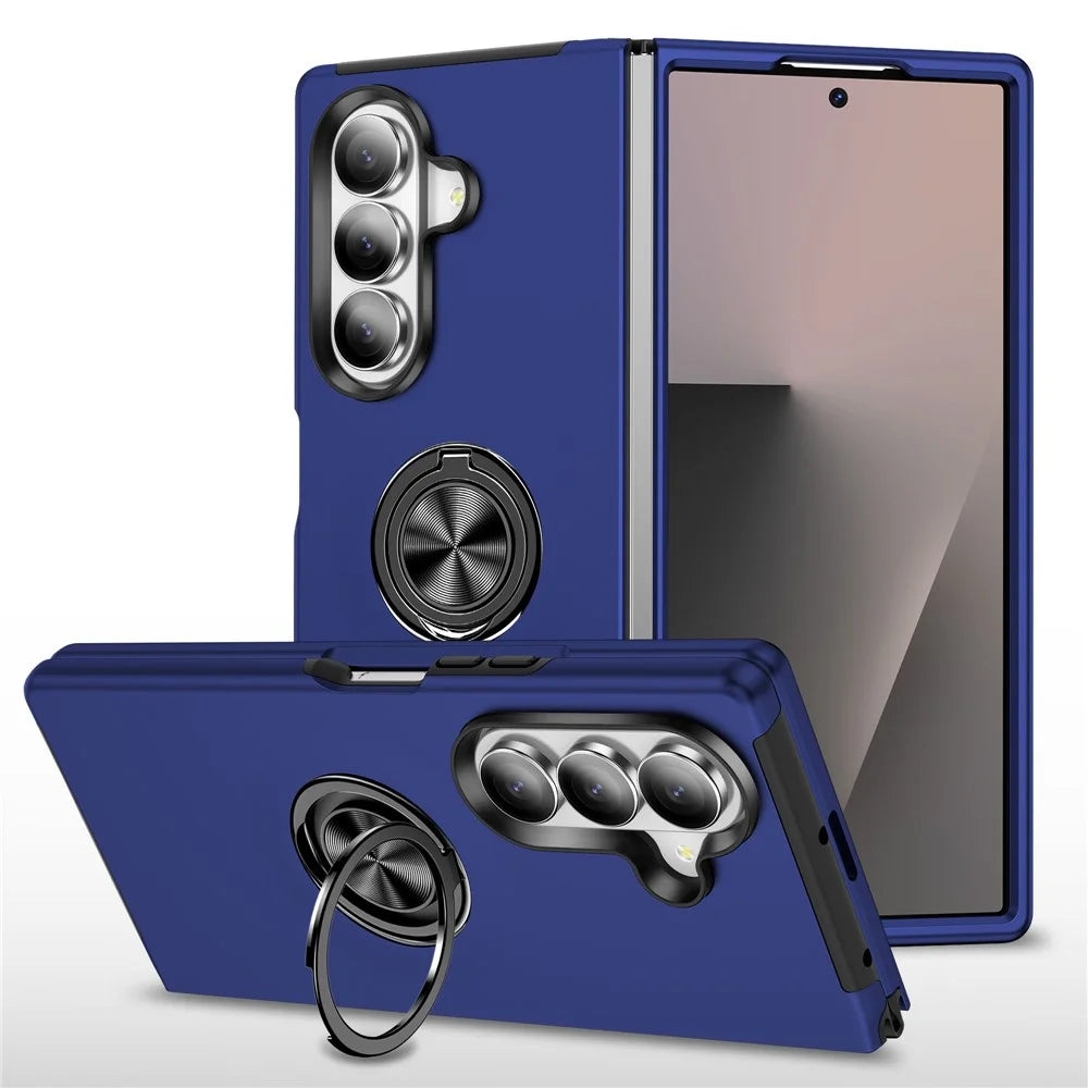 For Samsung Galaxy Z Fold7 5G Case PC + TPU Phone Cover with Rotatable Ring Holder - Blue - 1