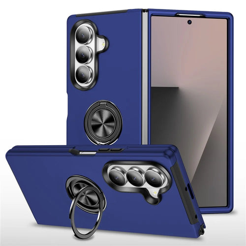 For Samsung Galaxy Z Fold7 5G Case PC + TPU Phone Cover with Rotatable Ring Holder - Blue - 1