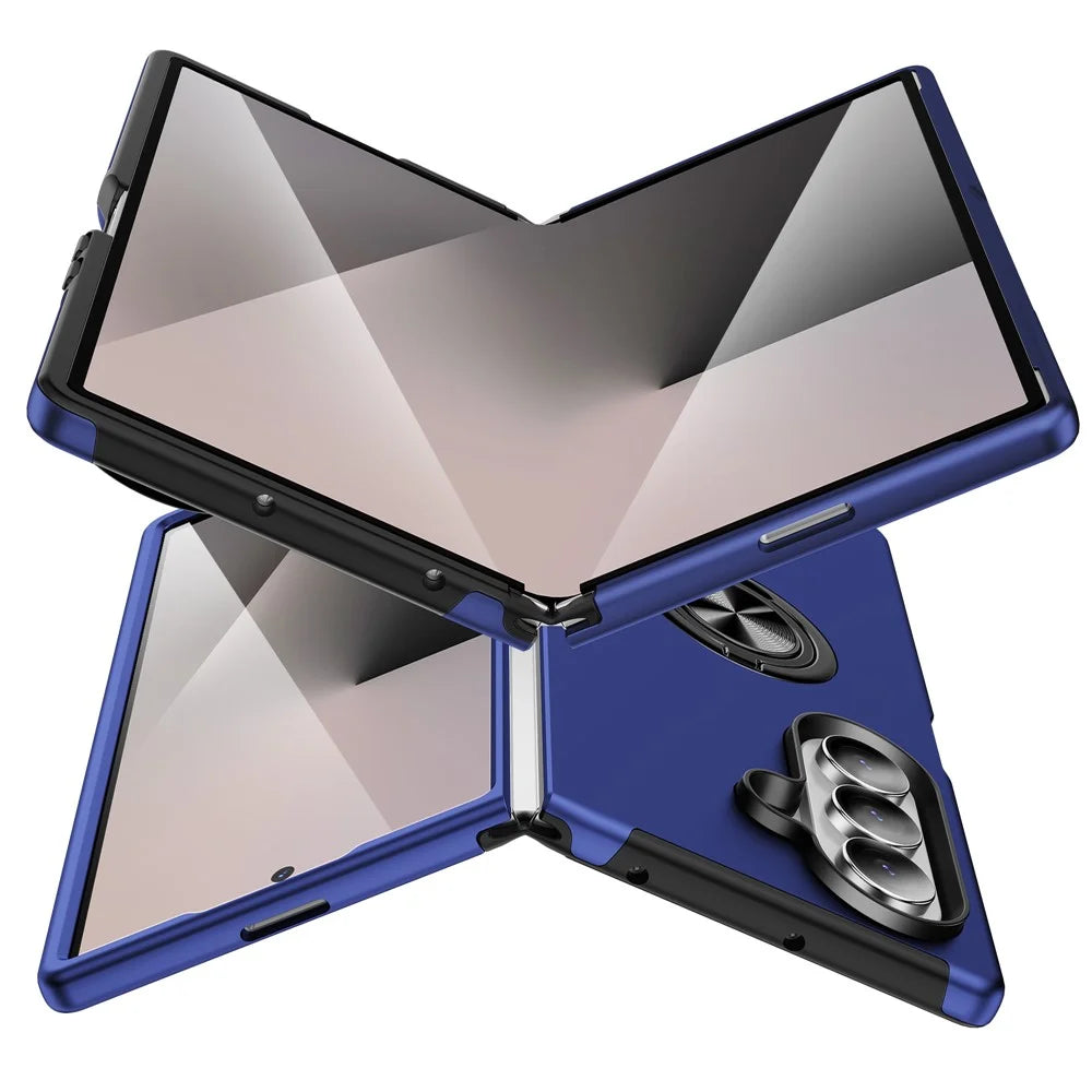 For Samsung Galaxy Z Fold7 5G Case PC + TPU Phone Cover with Rotatable Ring Holder - Blue - 2