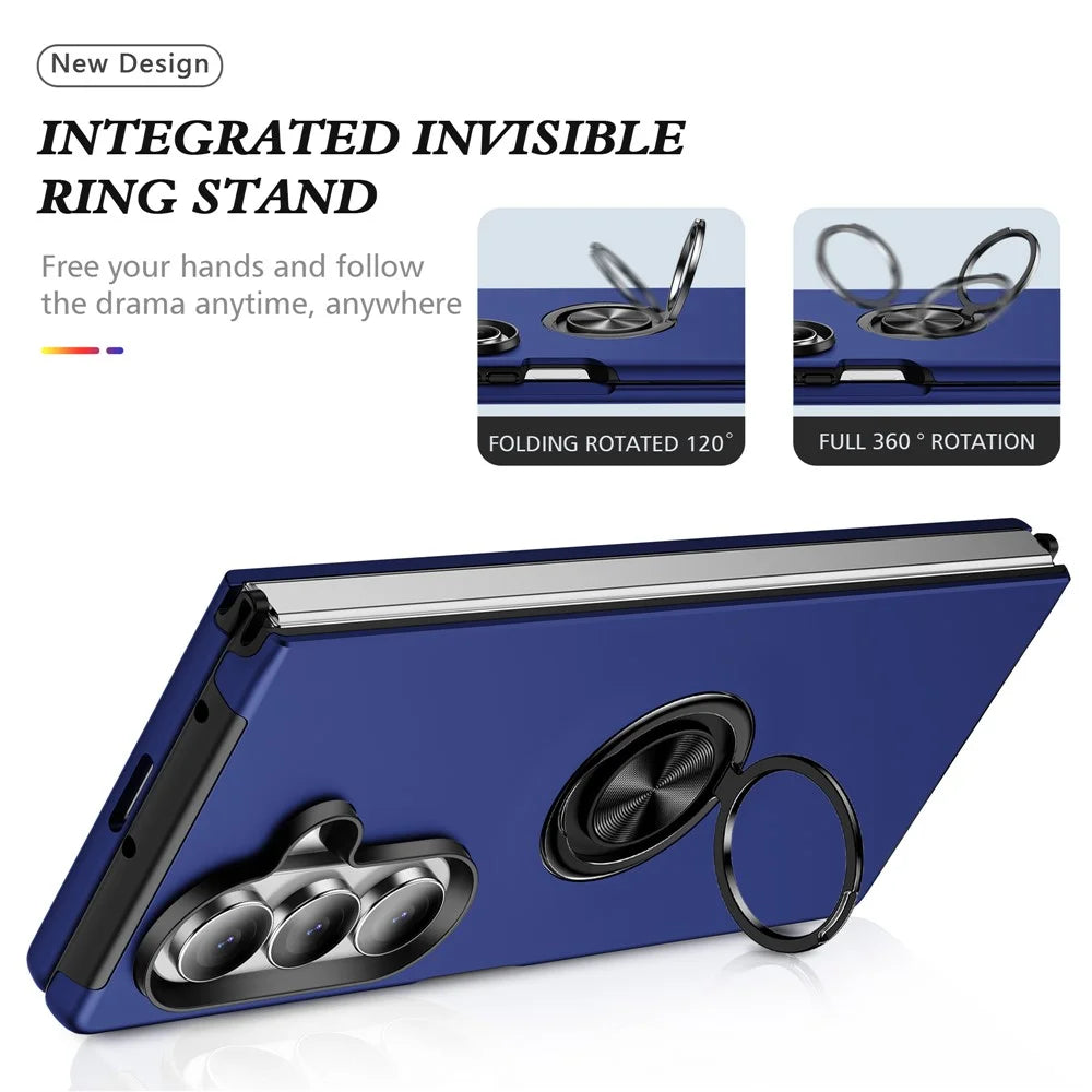 For Samsung Galaxy Z Fold7 5G Case PC + TPU Phone Cover with Rotatable Ring Holder - Blue - 3