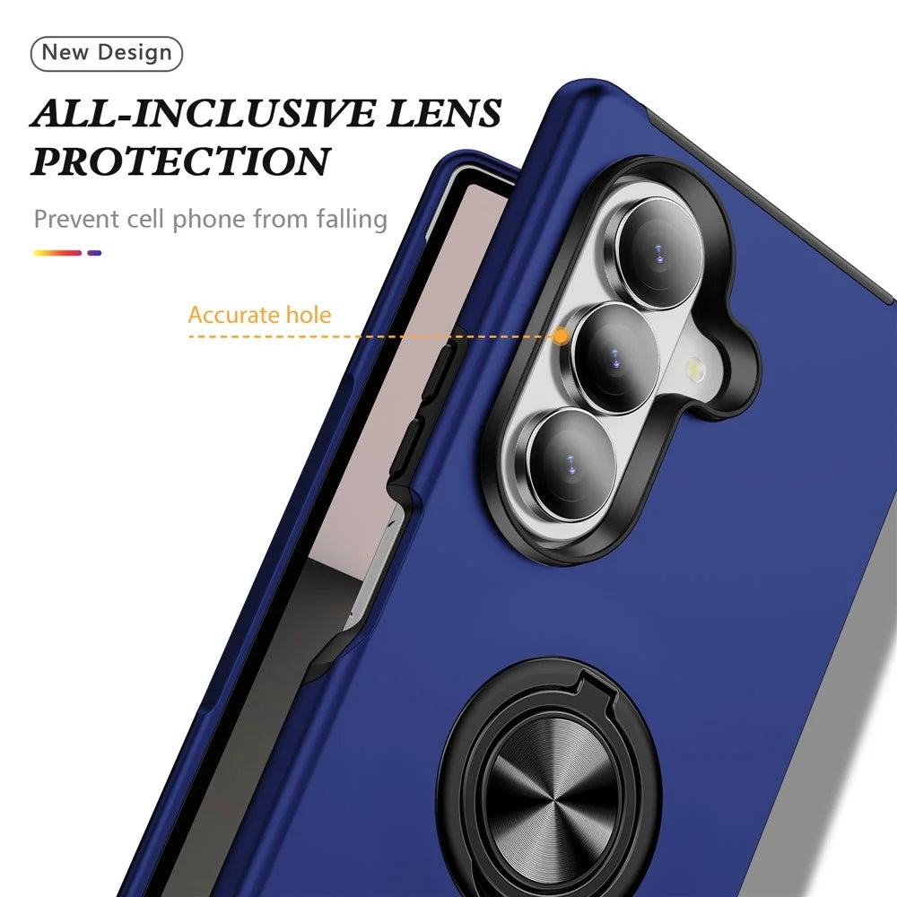 For Samsung Galaxy Z Fold7 5G Case PC + TPU Phone Cover with Rotatable Ring Holder - Blue - 7