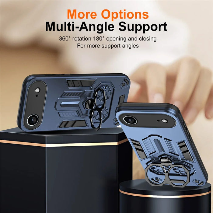For iPhone Air Case Ring Holder Kickstand PC + TPU Shockproof Phone Cover - Navy Blue - 4